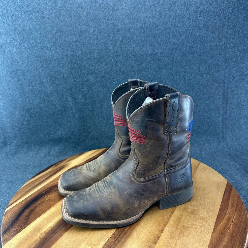 Ariat Kids Patriot Western Boot Brown Leather 10034408 Flag Embroidered Sz 2